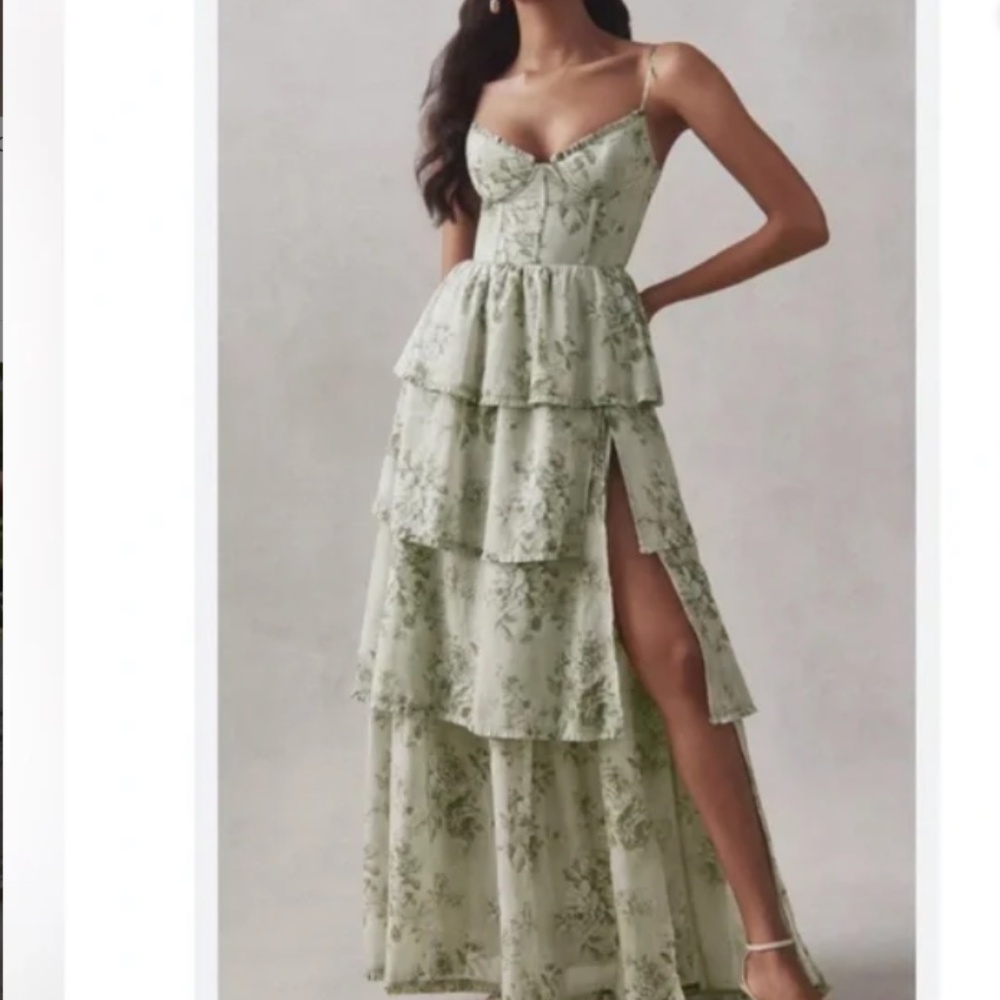 V. Chapman Caterina Corset Ruffle Dress in Sage Green